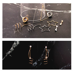 新款保色電鍍銅材質帶圈五角星三角波浪卷DIY飾品配件材料