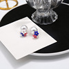 Fashionable cute double-sided earrings from pearl, flowered, European style