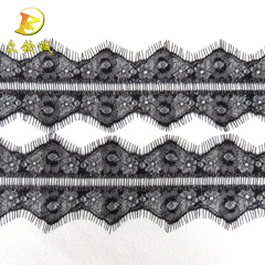 7cm雙邊錦滌黑白配銀線繡花睫毛花邊 銀色滌綸絲蕾絲內衣花邊