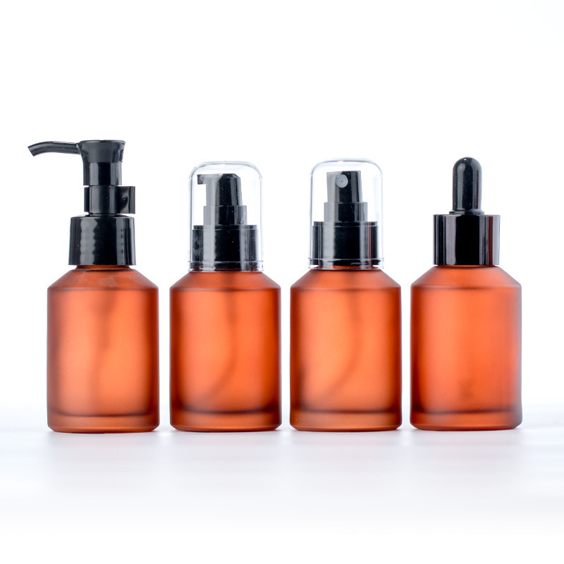 Light-proof glass spray toner spray bottle pressure emulsion pressure oil pump bottle essential oil cosmetic pressure dropper bottle screw cap