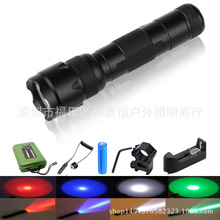 跨境热销502B白绿红紫光手电筒 户外充电T6/L2强光手电筒