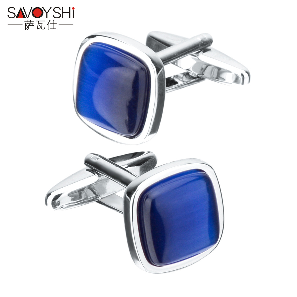 Savashi brand French style shirt dark blue shiny Opal cufflinks men's and women's Square business suit cufflinks