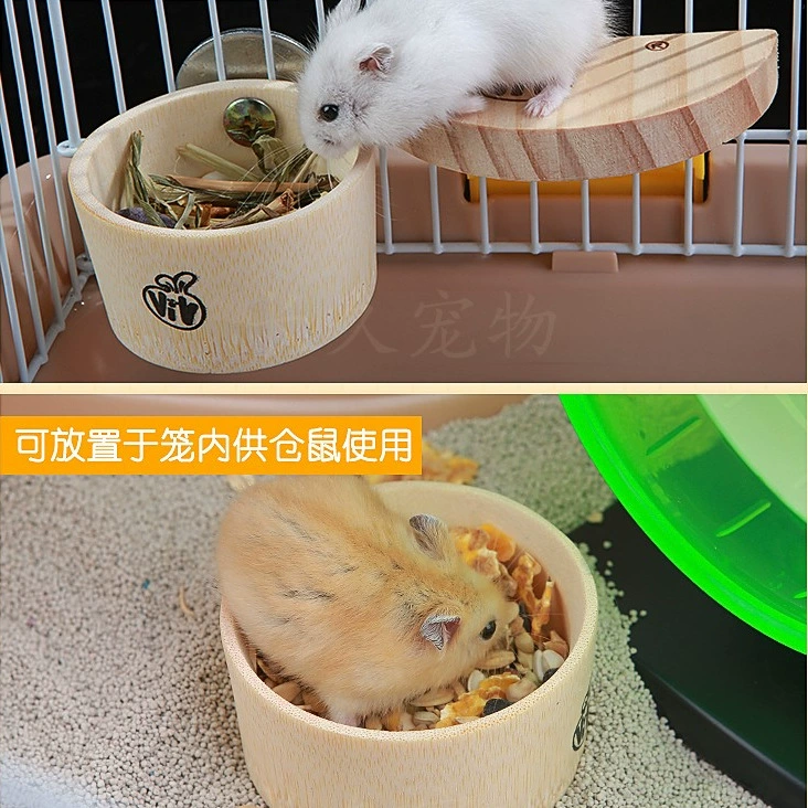 Оптовая продажа бамбуковых ящиков для пищевых продуктов для домашних животных Принадлежности для хомяков Маленькие Домашние животные Бамбуковый бассейн для пищевых продуктов двойного назначения Хомяк для пищевых продуктов для кроликов