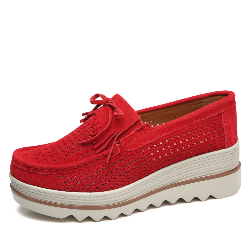 Zapatos de plataforma nuevos de primavera 2018 para mujer, zapatos sin cordones con suela gruesa, zapatos casuales de cuero suave para mamá, zapatos de talla grande