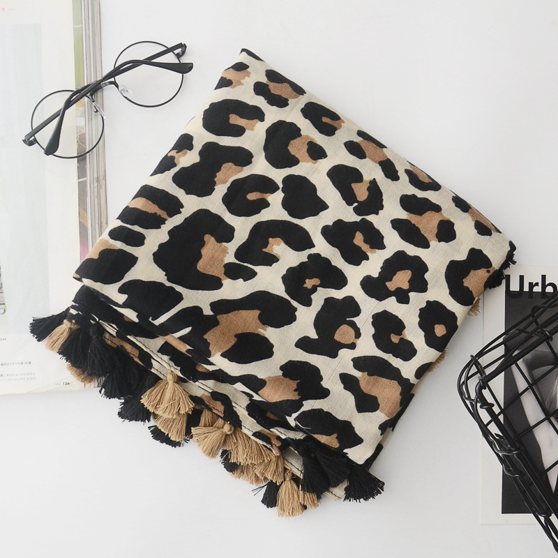Comercio exterior orden original exportación leopardo estampado chal verano aire acondicionado protector solar bufanda viaje decoración algodón y lino bufanda