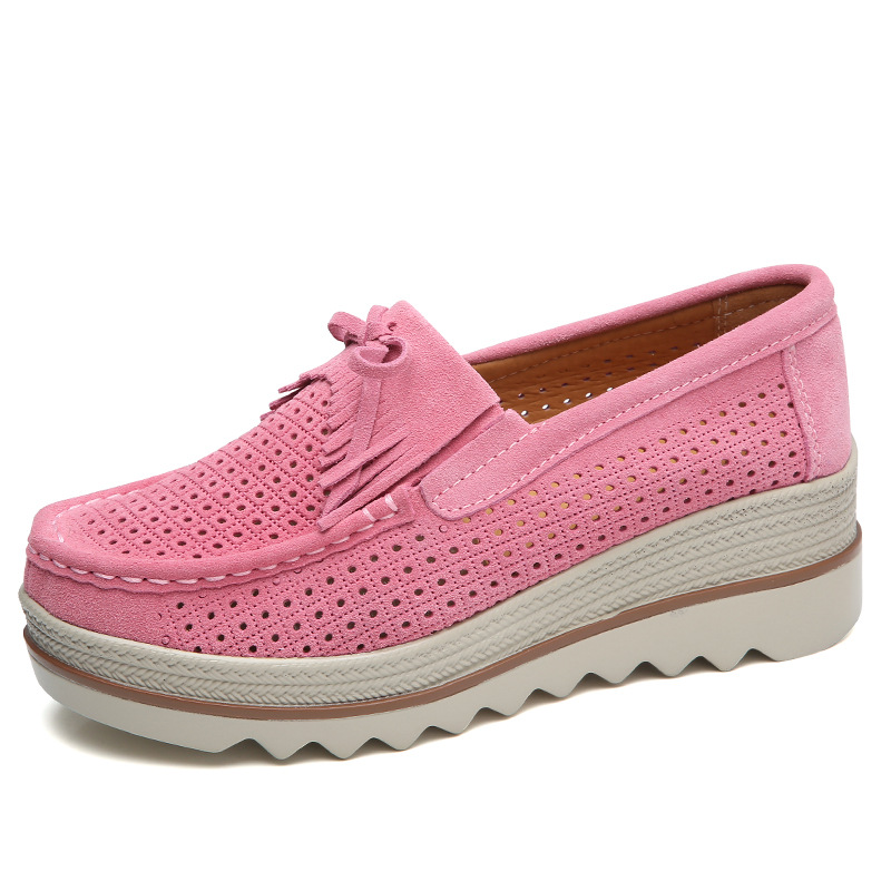 Zapatos de plataforma nuevos de primavera 2018 para mujer, zapatos sin cordones con suela gruesa, zapatos casuales de cuero suave para mamá, zapatos de talla grande