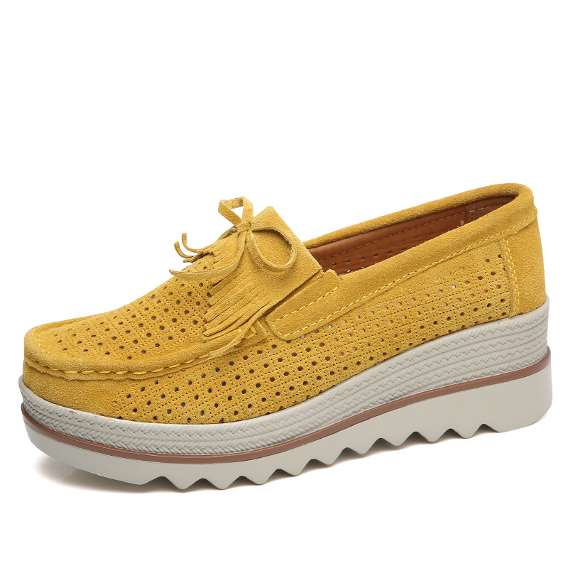 Zapatos de plataforma nuevos de primavera 2018 para mujer, zapatos sin cordones con suela gruesa, zapatos casuales de cuero suave para mamá, zapatos de talla grande