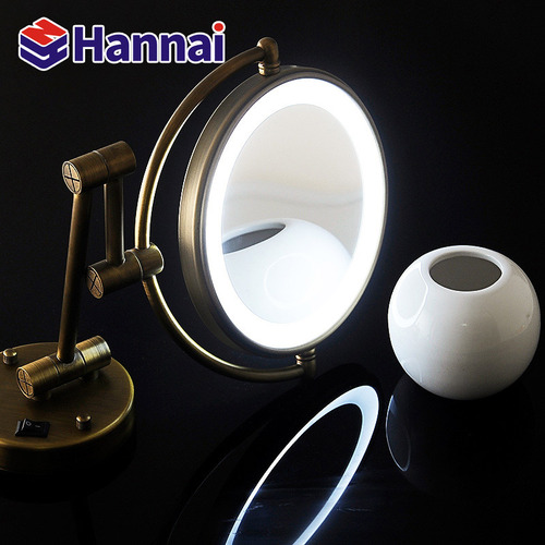 Smart LED cosmetic round mirror hotel bathroom bathroom anti-fog mirror wall-mounted folding telescopic luminous bathroom mirror