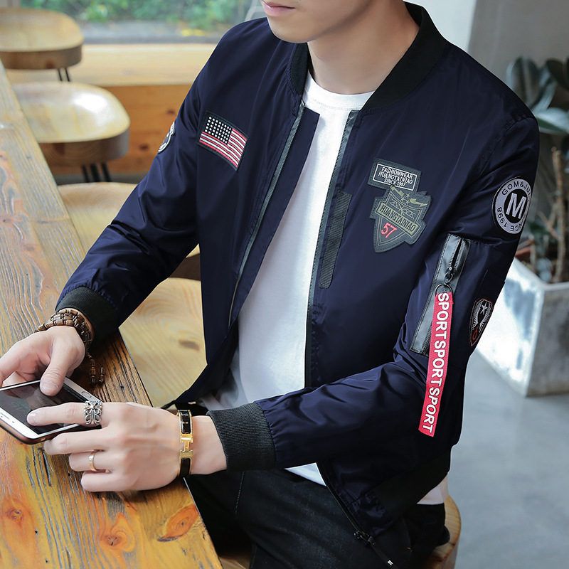 Amazon otoño nueva chaqueta de los hombres del collar del soporte uniforme de béisbol juventud moda Coreana de la Fuerza Aérea uniforme de vuelo de los hombres chaqueta