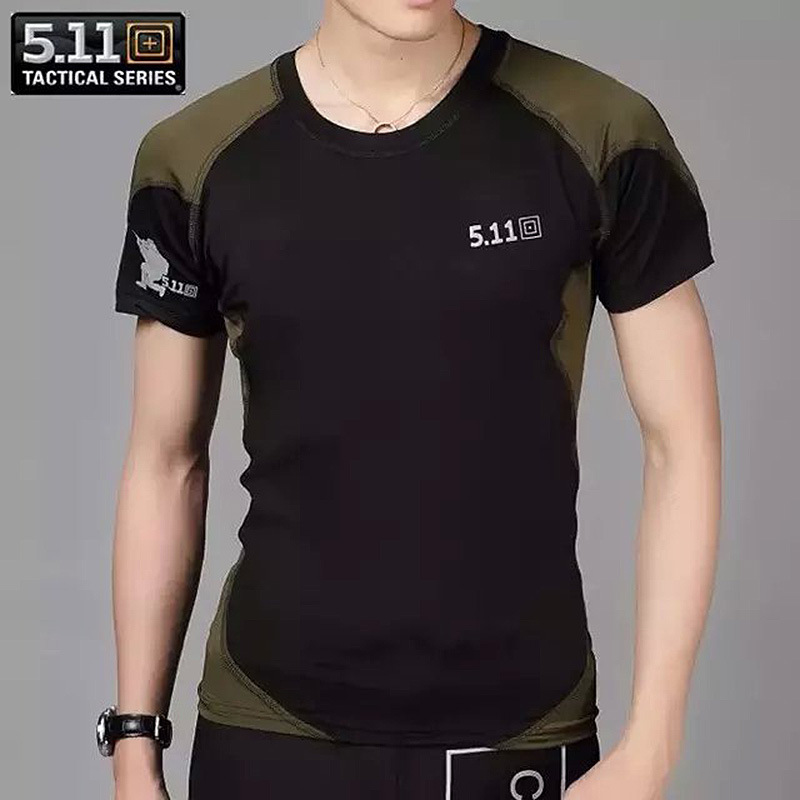 511 cuello redondo manga corta militar ventilador ropa física y táctica camiseta Camiseta de ventilador militar al aire libre camiseta de los hombres elásticos transpirables de secado rápido