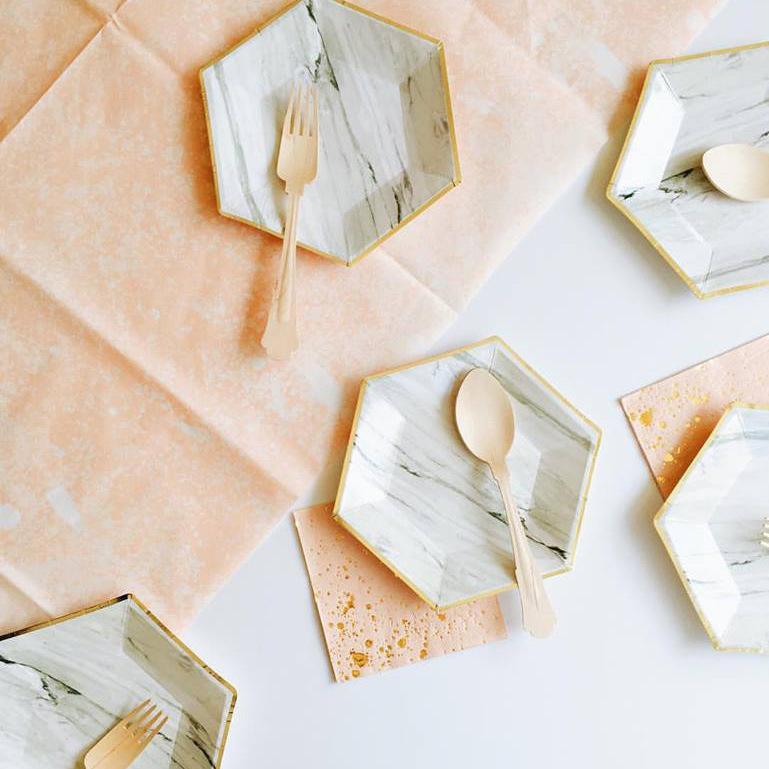 Hexagonal Dinner Plate Set Paper Cup Paper Plate Pink Plate Disposable Tableware Birthday Party Cake Plate Plate