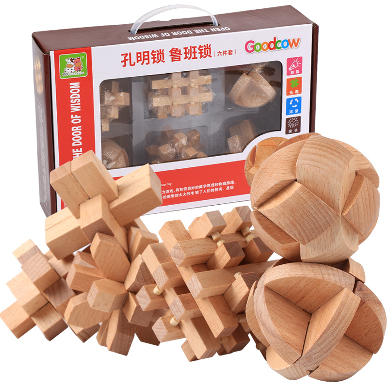Juego de seis piezas de bloqueo Luban de juguete conjunto de nueve piezas Kong Ming Lock desbloquear juego de cerebro adulto educativo para niños image 5