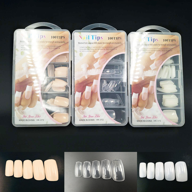 wish hot selling Korean standard abs nail art fake nails 100 pieces pp high transparent boxed natural short nail pieces wholesale