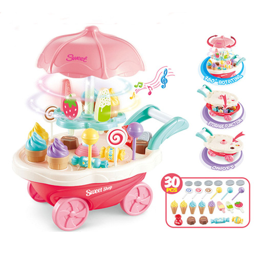 Children's kitchen play house accessories simulation tableware mini ice cream candy trolley ice cream supermarket store toys
