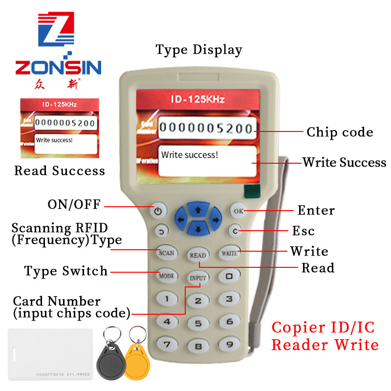 Multi-Band Id Card Replicator Ic Access Control Card Replicator Rfid Smart Card Sensor Zx-08Cd English Version