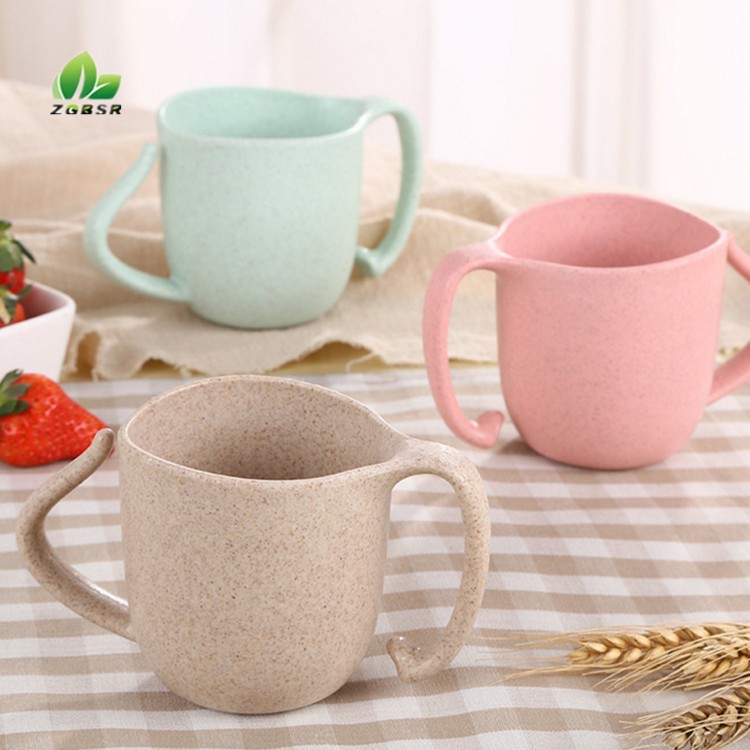 小麦秸秆 双耳把手 儿童水杯 宝宝童趣创意 漱口杯牛奶杯材料