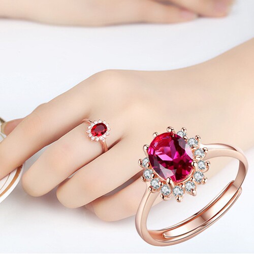 Charming and exquisite red corundum gemstone ring 18k rose gold plated open ring Korean style silver jewelry wholesale