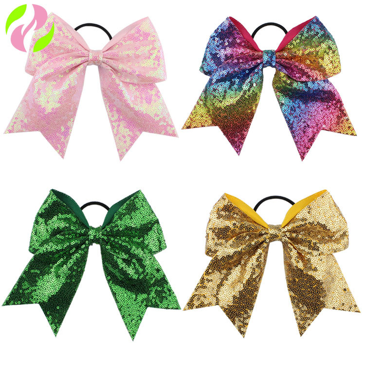 Cheerleading 18 Color 8 Inch Dovetail Sequin Bow Hair Loop JOJO Hair Accessories V Ribbon Cloth Base Non-webbing