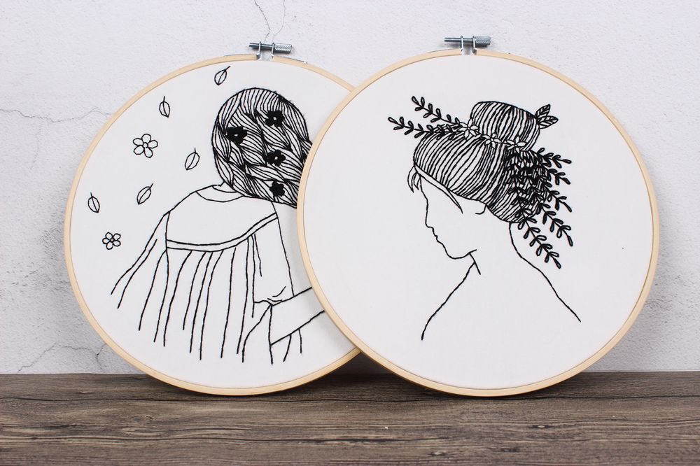 Sketch chica simple pintura hecha a mano DIY tela novato europeo bordado flores y plantas material paquete kit traje de costura