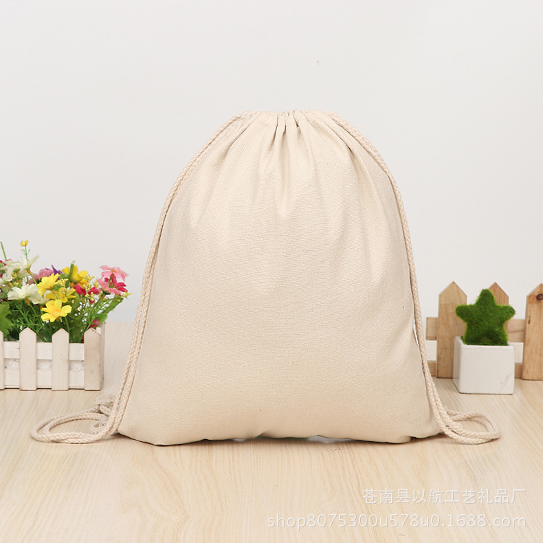 束口袋印刷logo加厚空白抽绳帆布双肩包 纯色时尚简约束口布袋