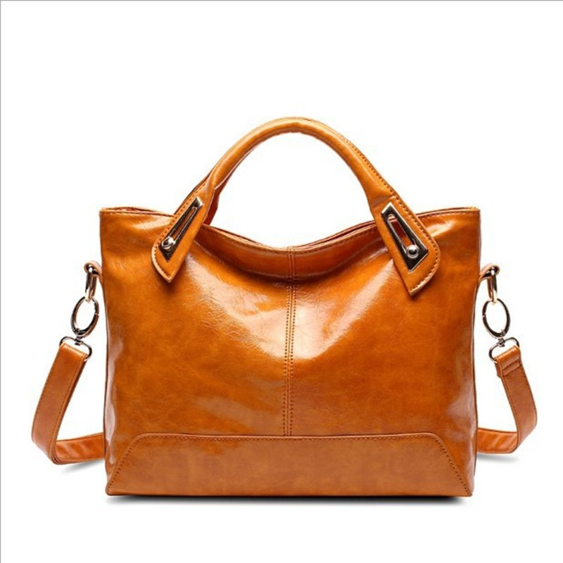 Retro Fashion Women's Bag Oil Leather Gloss Large Capacity Handbag All-match Simple Shoulder Crossbody Bag Wholesale