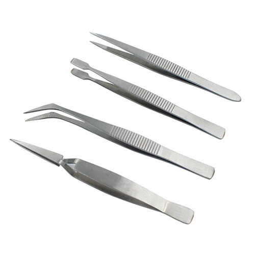 4-piece stainless steel tweezers set Elbow electronic cleaning clamping tweezers DIY repair tools