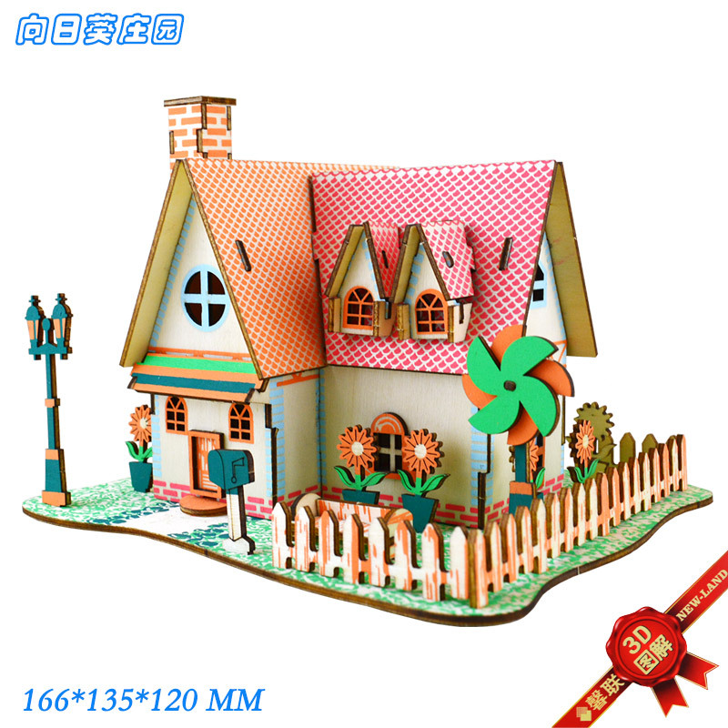 Sunflower Manor laser 3D upgrade 2cm board Wooden Puzzle House building children's toys 6.1 section gift