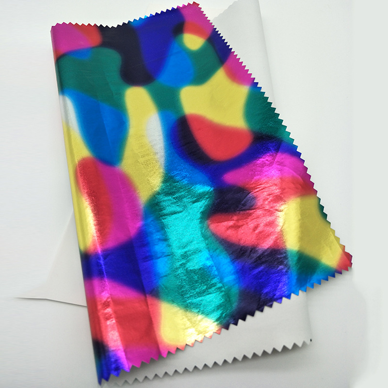 420T平纹染色烫金春亚纺面料 休闲羽绒服烫金春亚纺印花膜布