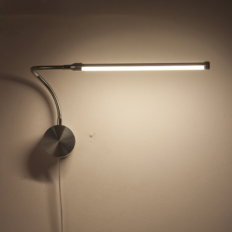Lámpara de pared LED de 6W para lectura y estudio en la habitación interior, iluminación para el hogar con interruptor, enchufe y cable, montada en la pared, diseño sencillo.