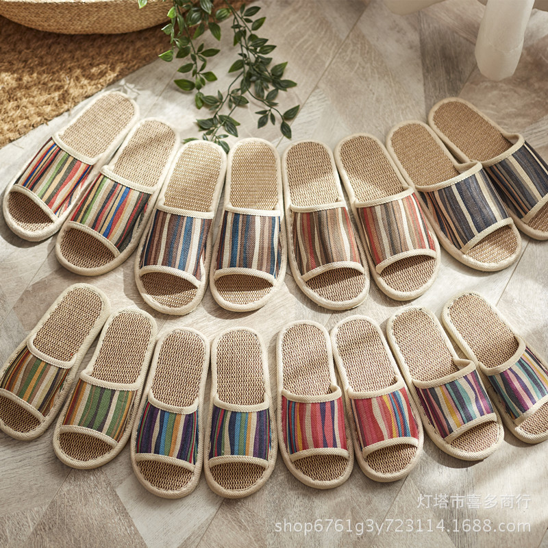 Spring and Autumn Linen Slippers Household Men's and Women's Beef Sole Soft Bottom Home Leisure Indoor Couple Summer Slippers Wholesale