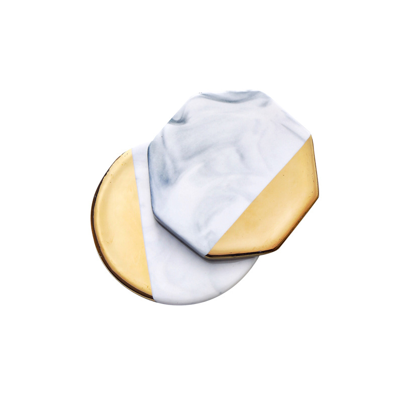 Estilo nórdico ins diseño danés Marbling cerámica Coaster almohadilla de aislamiento térmico borde chapado en oro estera de té accesorios de tiro