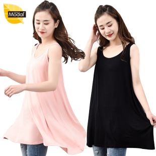 Women's Xia Xin Modal Thin High Elastic Extra Large Size U-neck Vest Skirt Casual Mid-length Slip Skirt Nightdress