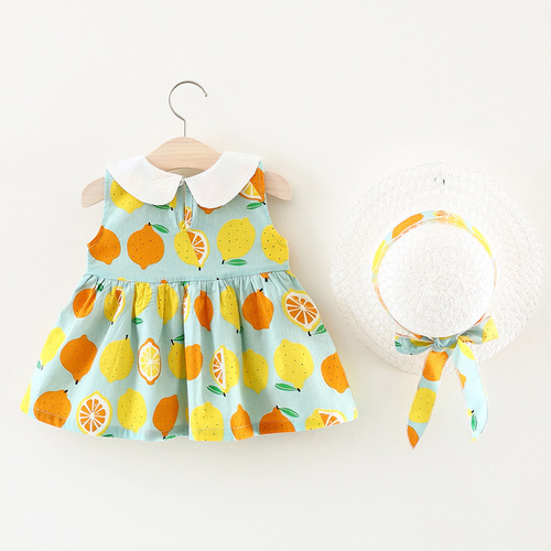 Children's Clothing Wholesale Summer New Girls Solid Color Flower Lemon Skirt with Hat Baby Skirt Agency A304