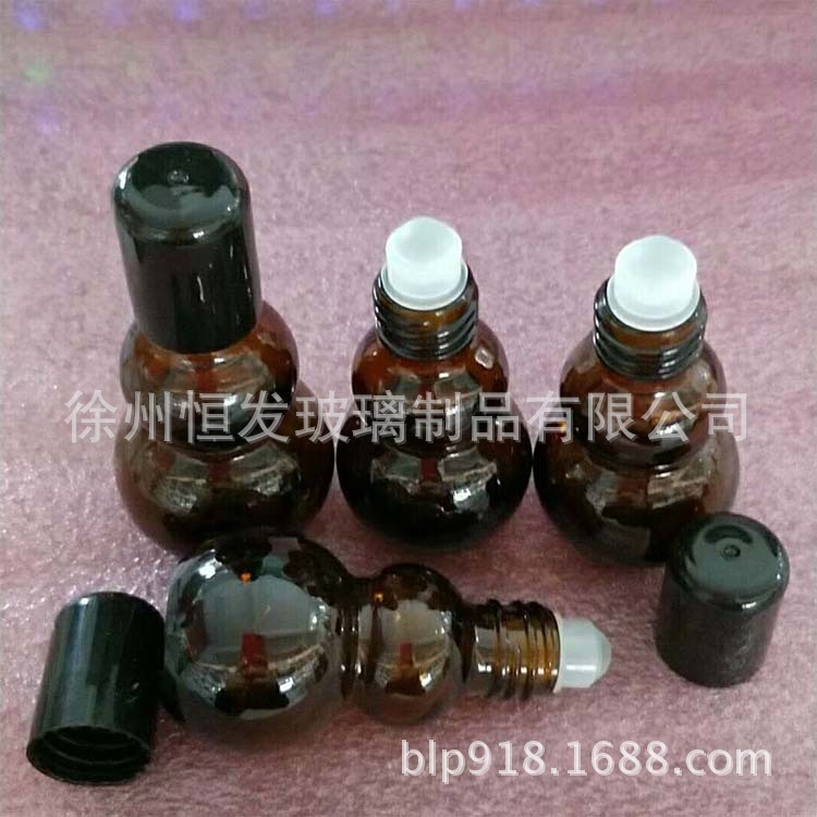现货避光棕色玻璃瓶茶色双葫芦精油分装瓶滚珠瓶可丝印ogo
