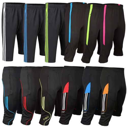 Men's Football Pants with Legging Design, Breathable and Elastic 7/8 Length Running and Cycling Tights for Autumn and Winter