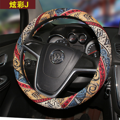 Factory Direct Selling Car Steering Wheel Cover Ethnic Style Fabric Non-Slip Absorbent Breathable Steering Wheel Cover Unisex