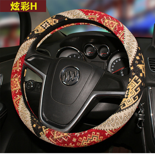 Factory Direct Selling Car Steering Wheel Cover Ethnic Style Fabric Non-Slip Absorbent Breathable Steering Wheel Cover Unisex