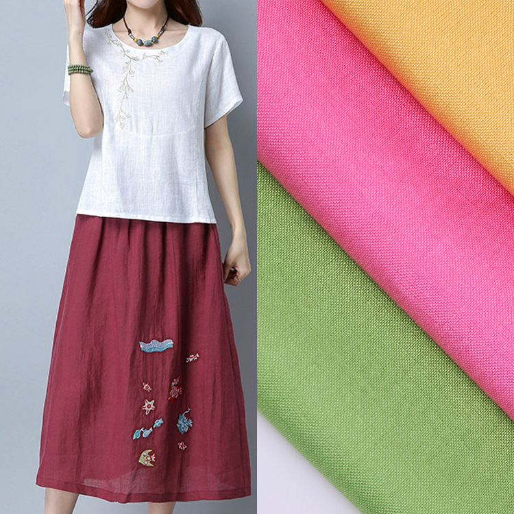 30/2亚麻粘交织面料麻粘布染色现货5545麻布女装裙子民族风粗麻