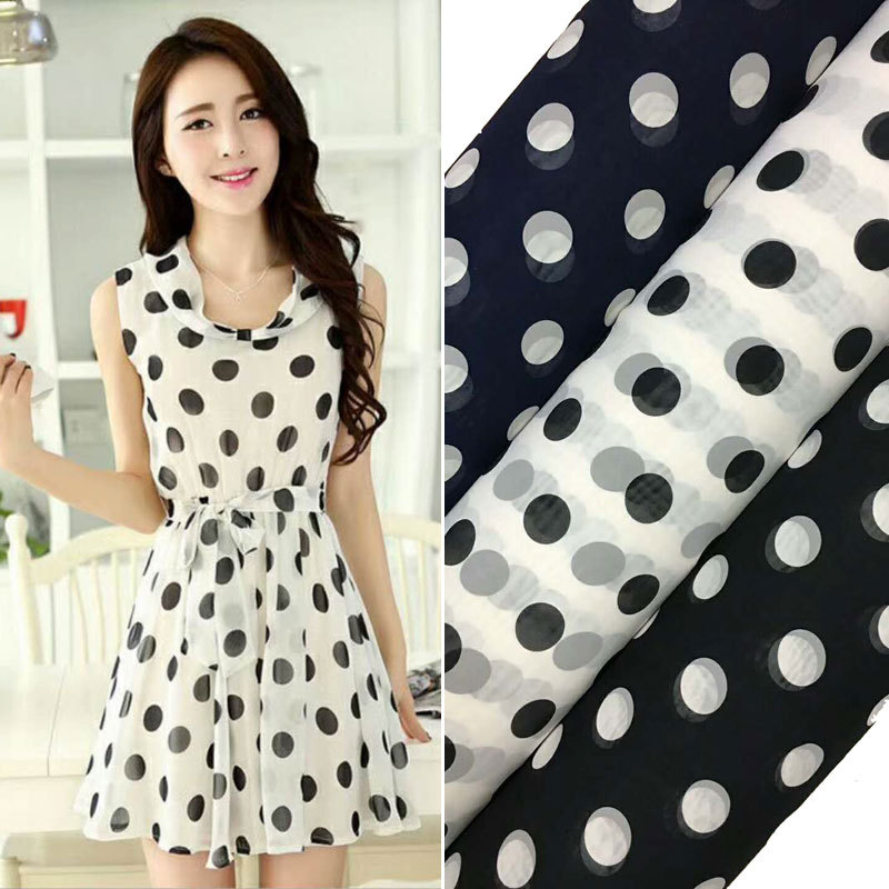 2018新品波点75D雪纺印花 圆点复合丝印花几何连衣裙面料现货供应