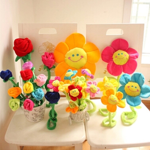 A set of one-size-fits-all simulated flower toys, including a rose, sunflower, plush toy cushion, large size, velvet material, sunflower.