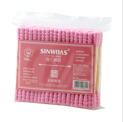 Cotton Swabs double-sided, 100 pcs, soft spiral tips for makeup & ear care