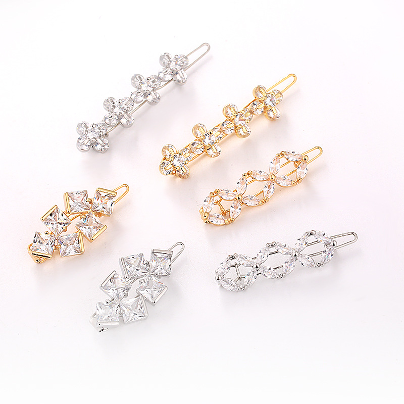 High-end fashion hair accessories round four-leaf clover sparkling gem zircon bangs clip side clip hairpin frog clip women