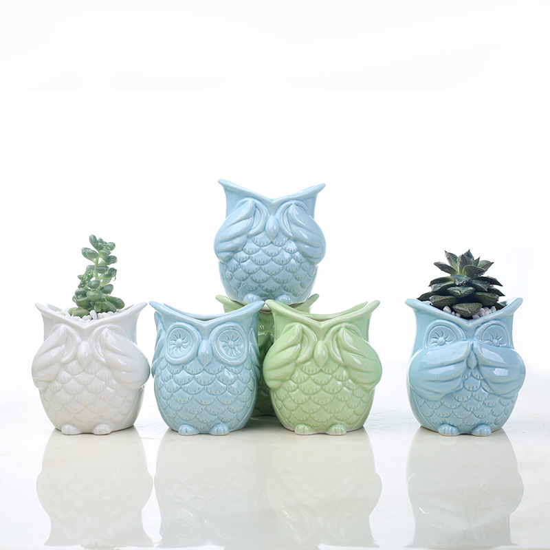 Japanese Grocery Desktop Balcony Owl Fleshy Flower Pot Creative Home Gardening Green Plant White Flower Ceramic