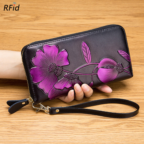 Cross-border wallet women's long genuine leather zipper wallet rfid fashion personalized cowhide foreign trade European and American clutch bag