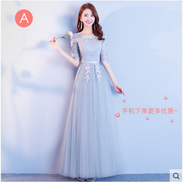 Bridesmaid Dress 2024 New Korean Style Banquet Graduation Evening Dress Gray Slimming Look Sister Group Dress Bridesmaid Dress for Women