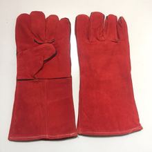 工厂直销红电焊手套14寸 焊工手套牛皮耐磨耐高温防护手套