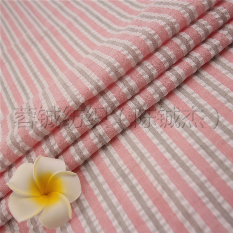 条纹泡泡纱 涤棉泡泡纱衬衫面料现货 爆款不规则条纹衬衫裙子面料