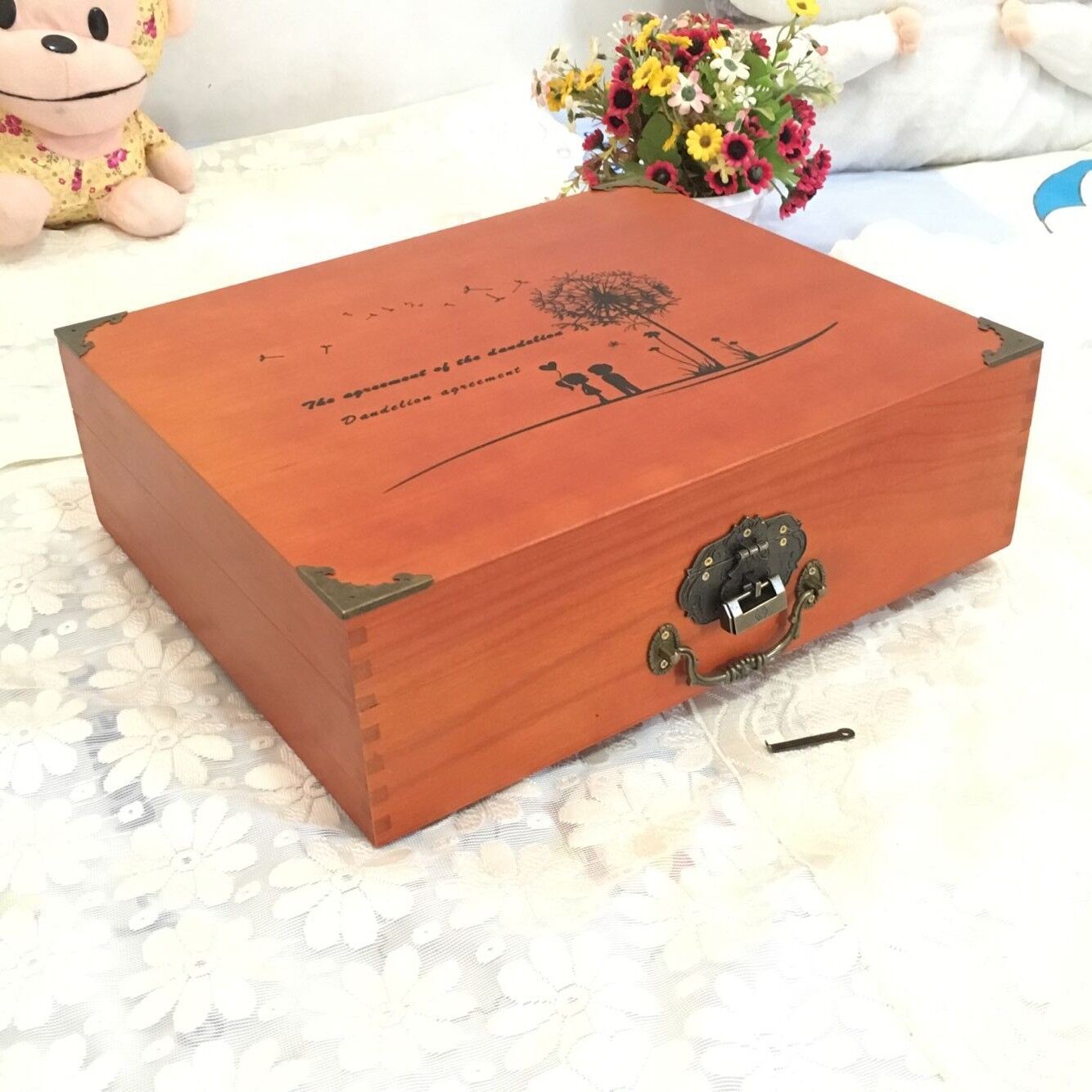 Retro wooden table wooden box