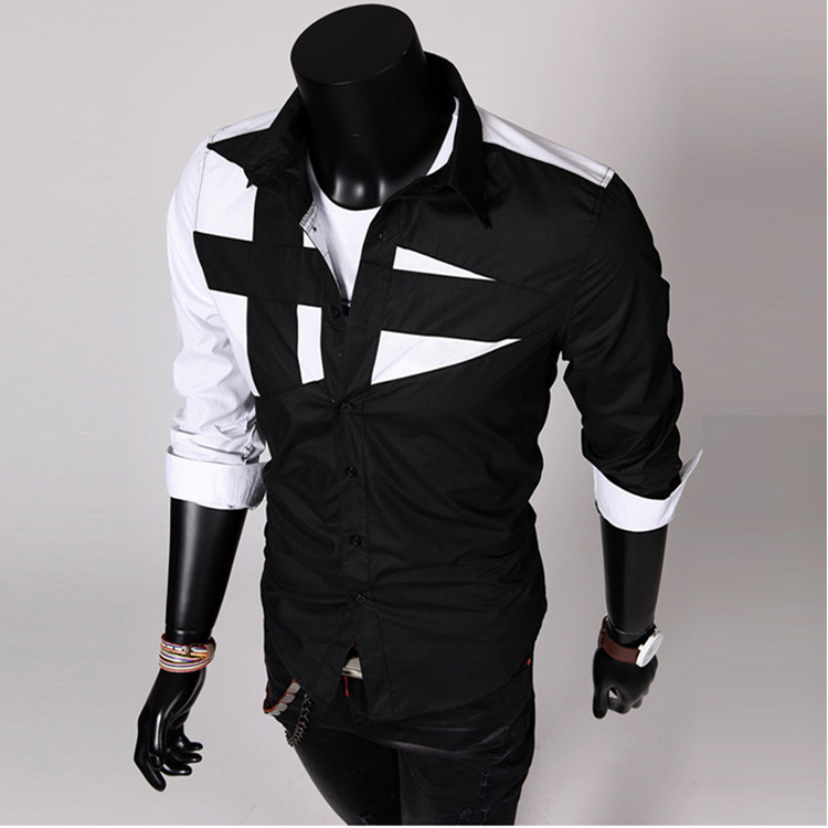 2023 Export Sales Long-Sleeved Shirts, Contrasting Colors, Slim-Fitting Long-Sleeved, Trendy European and American Simple One-Piece Drop Shipping