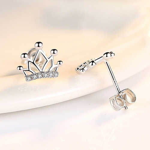 Internet celebrity crown bead earrings for women, Korean style silver-plated earrings, goddess crown earrings, manufacturer wholesale